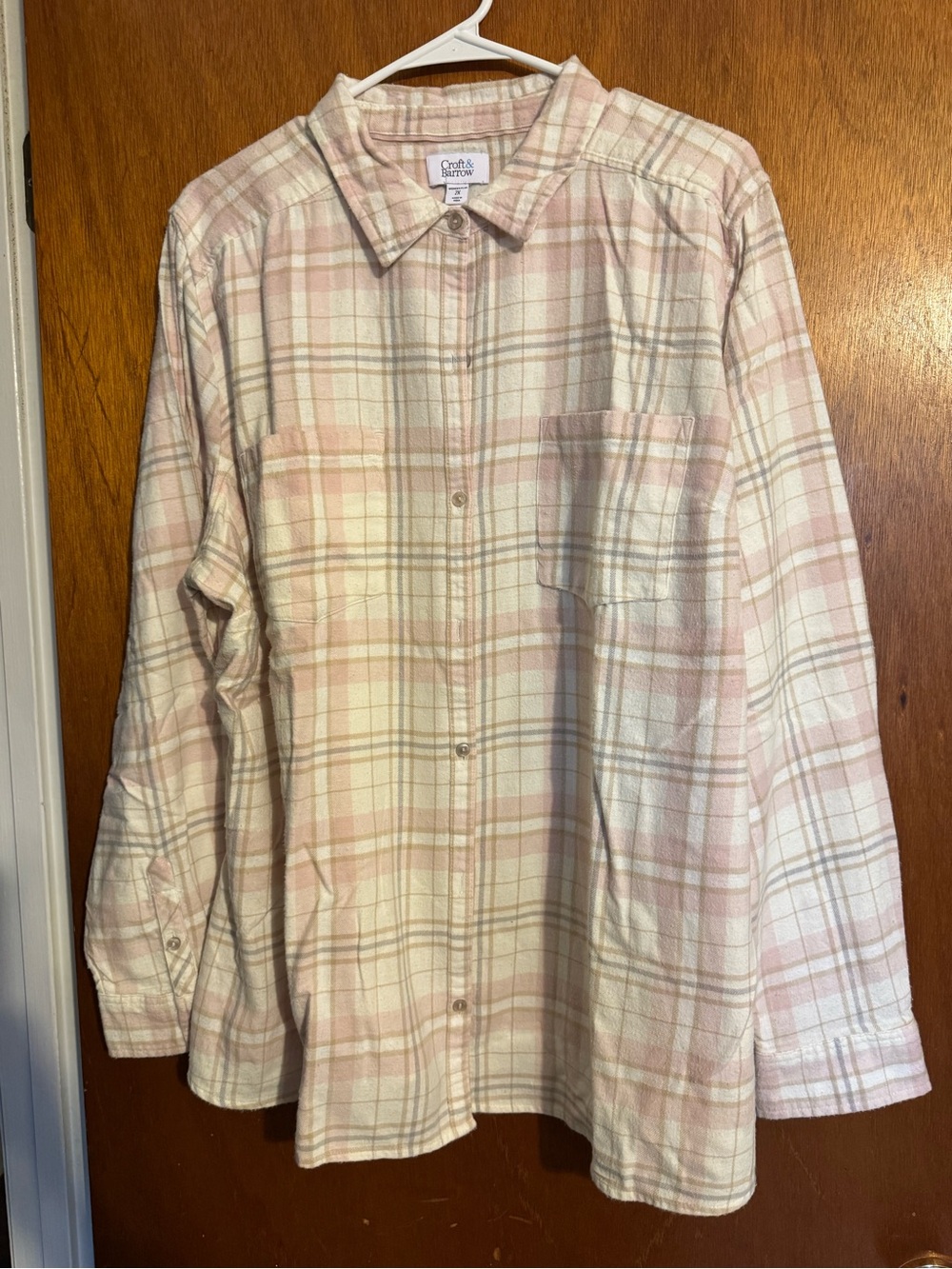 croft & barrow Pink Cream Plaid Shirt - Women's Plus 2X